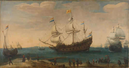 East Indiamen off a Coast – Hendrick Cornelisz Vroom (signed by artist) Vintage Nautical Scene Art Print | Wall Art Poster