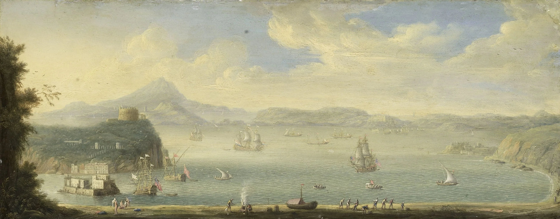 View of the Gulf of Naples – omgeving van Caspar van Wittel Vintage Harbour Scene Art Print | Wall Art Poster