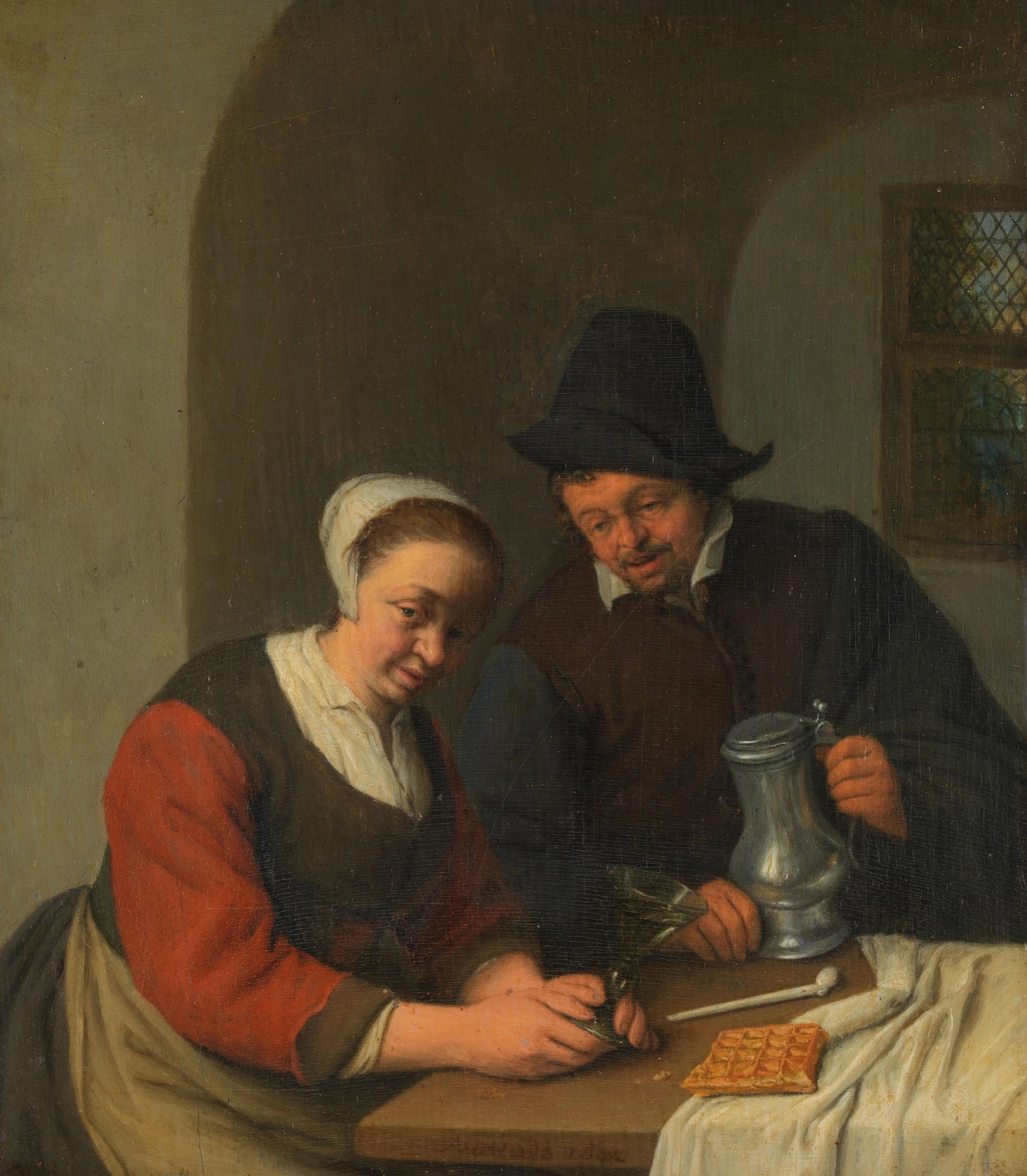 A Couple in an Interior – Adriaen van Ostade (vermeld op object) Vintage Art Print | Wall Art Poster