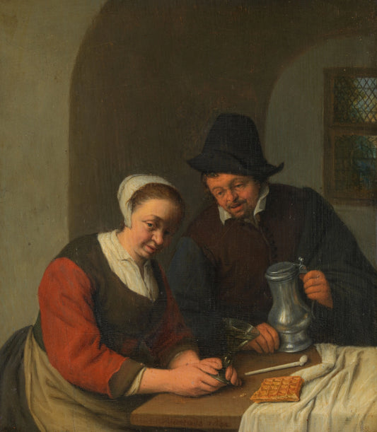 A Couple in an Interior – Adriaen van Ostade (vermeld op object) Vintage Art Print | Wall Art Poster