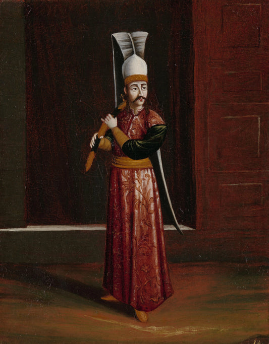 Seliktar Agassi, Equerry to the Sultan (Supreme Weapon-Bearer) – atelier van Jean Baptiste Vanmour Vintage Art Print | Wall Art Poster