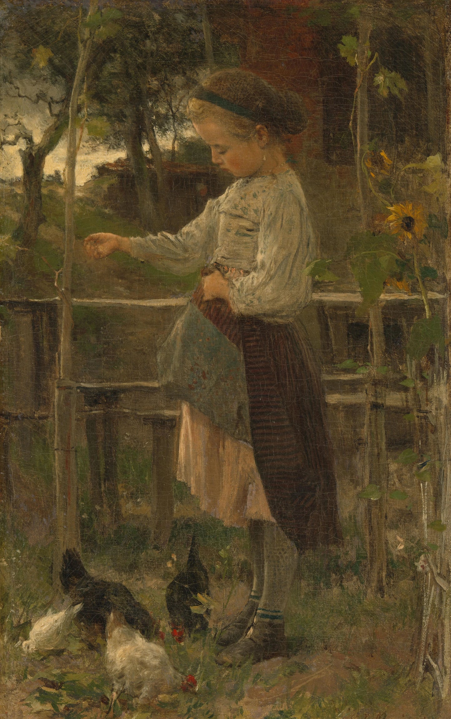 Feeding Chickens – Jacob Maris Vintage Animal Study Art Print | Wall Art Poster