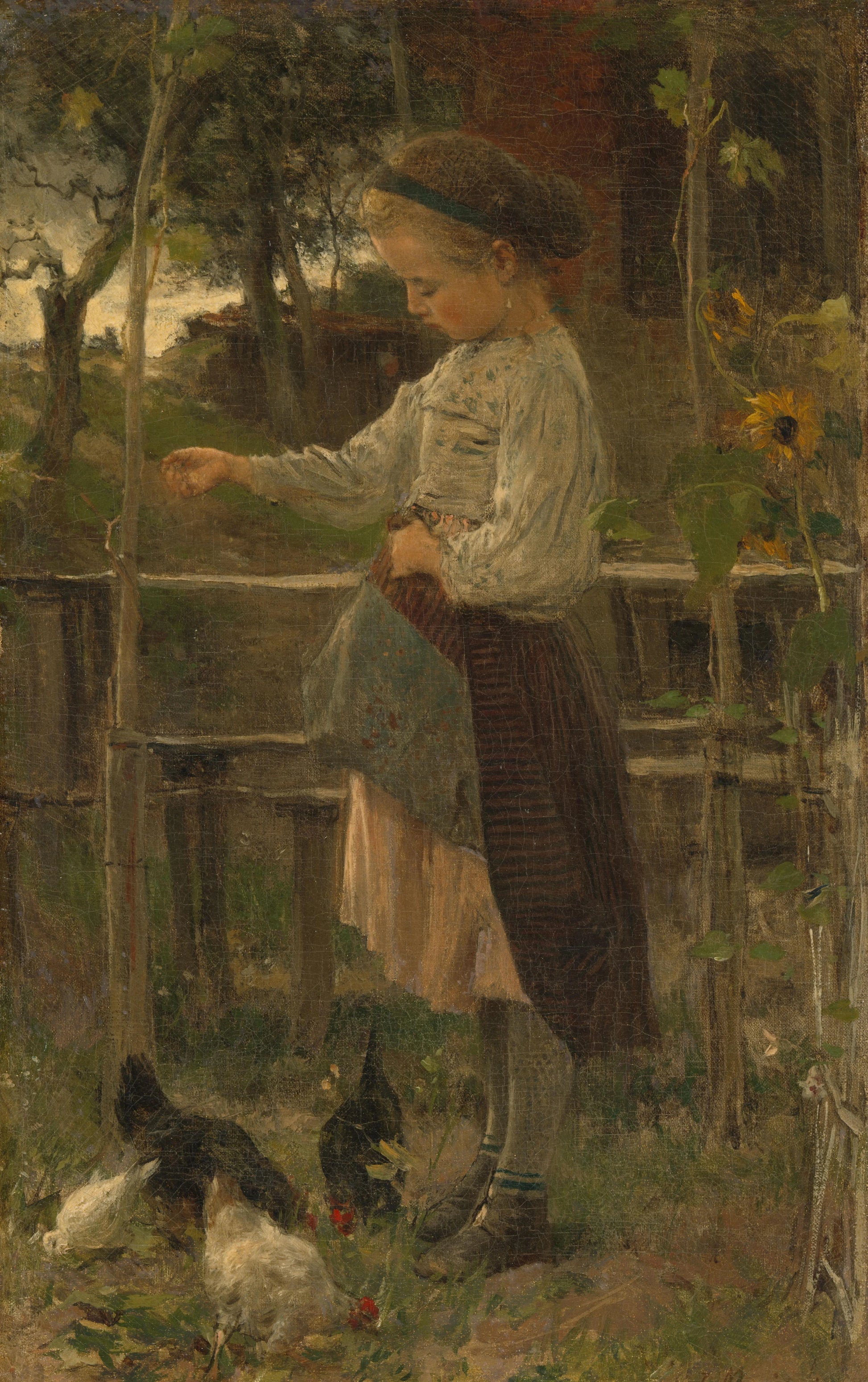 Feeding Chickens – Jacob Maris Vintage Animal Study Art Print | Wall Art Poster