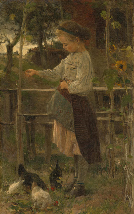 Feeding Chickens – Jacob Maris Vintage Animal Study Art Print | Wall Art Poster