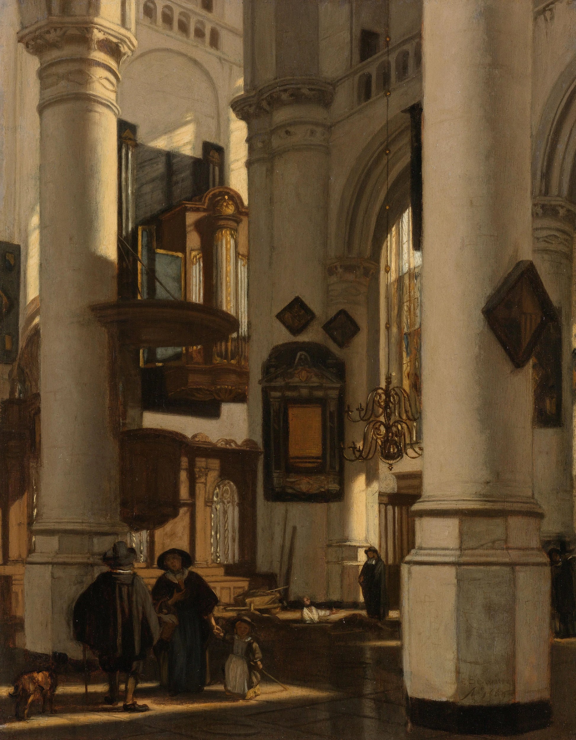 Interior of a Protestant, Gothic Church, with a Gravedigger in the Choir – Emanuel de Witte Vintage Art Print | Wall Art Poster