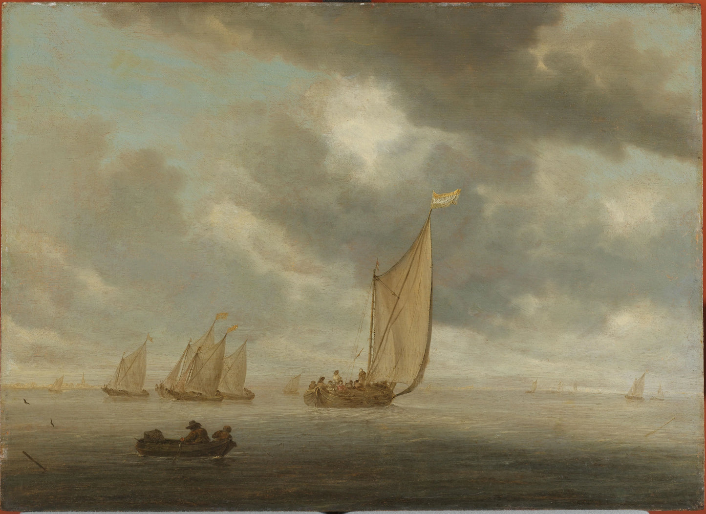 Sailing Vessels on an Inland Body of Water – Salomon van Ruysdael (eigenhandig gesigneerd) Vintage Seascape Art Print | Wall Art Poster