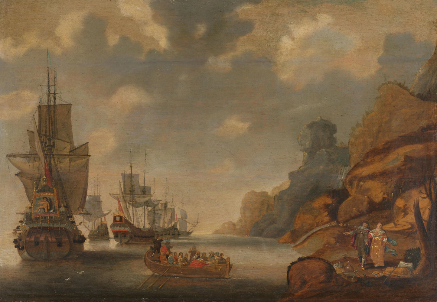 A French Squadron near a Rocky Coast – Jacob Bellevois Vintage Nautical Scene Art Print | Wall Art Poster