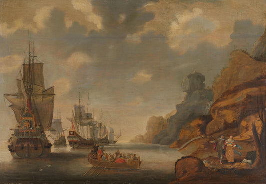 A French Squadron near a Rocky Coast – Jacob Bellevois Vintage Nautical Scene Art Print | Wall Art Poster