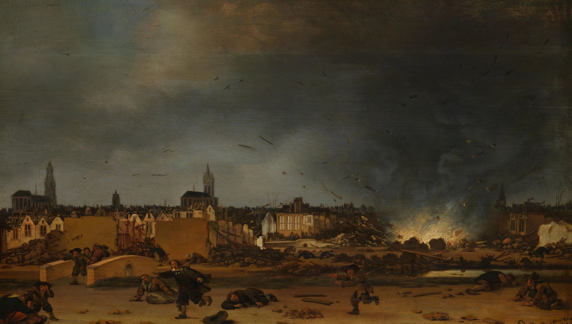 The explosion of the powder magazine in Delft, 12 October 1654 – Egbert Lievensz. van der Poel Vintage Cityscape Art Print | Wall Art Poster
