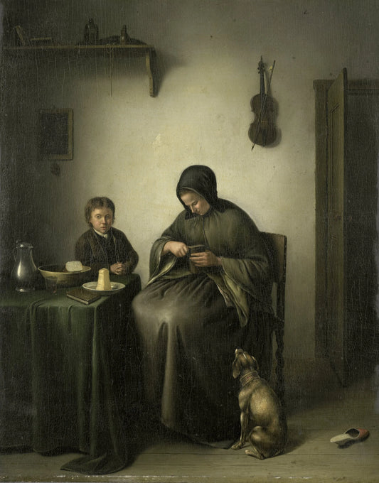 A Woman Slicing Bread – Johannes Christiaan Janson Vintage Art Print | Wall Art Poster