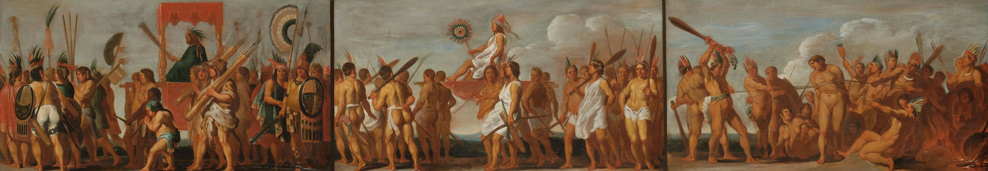 Prisoners of the Tupinamba Indians: three scenes – anoniem Vintage Art Print | Wall Art Poster