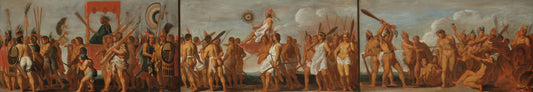 Prisoners of the Tupinamba Indians: three scenes – anoniem Vintage Art Print | Wall Art Poster