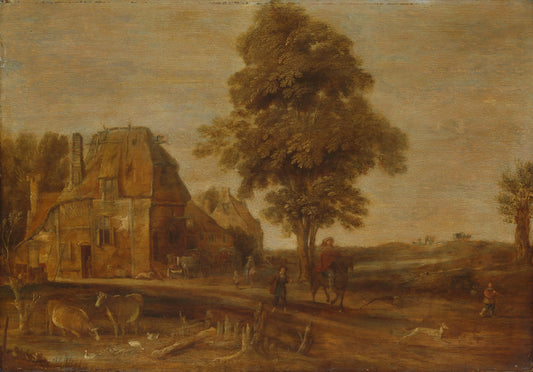 Landscape with an Inn – Aert van der Neer (vermeld op object) Vintage Landscape Art Print | Wall Art Poster