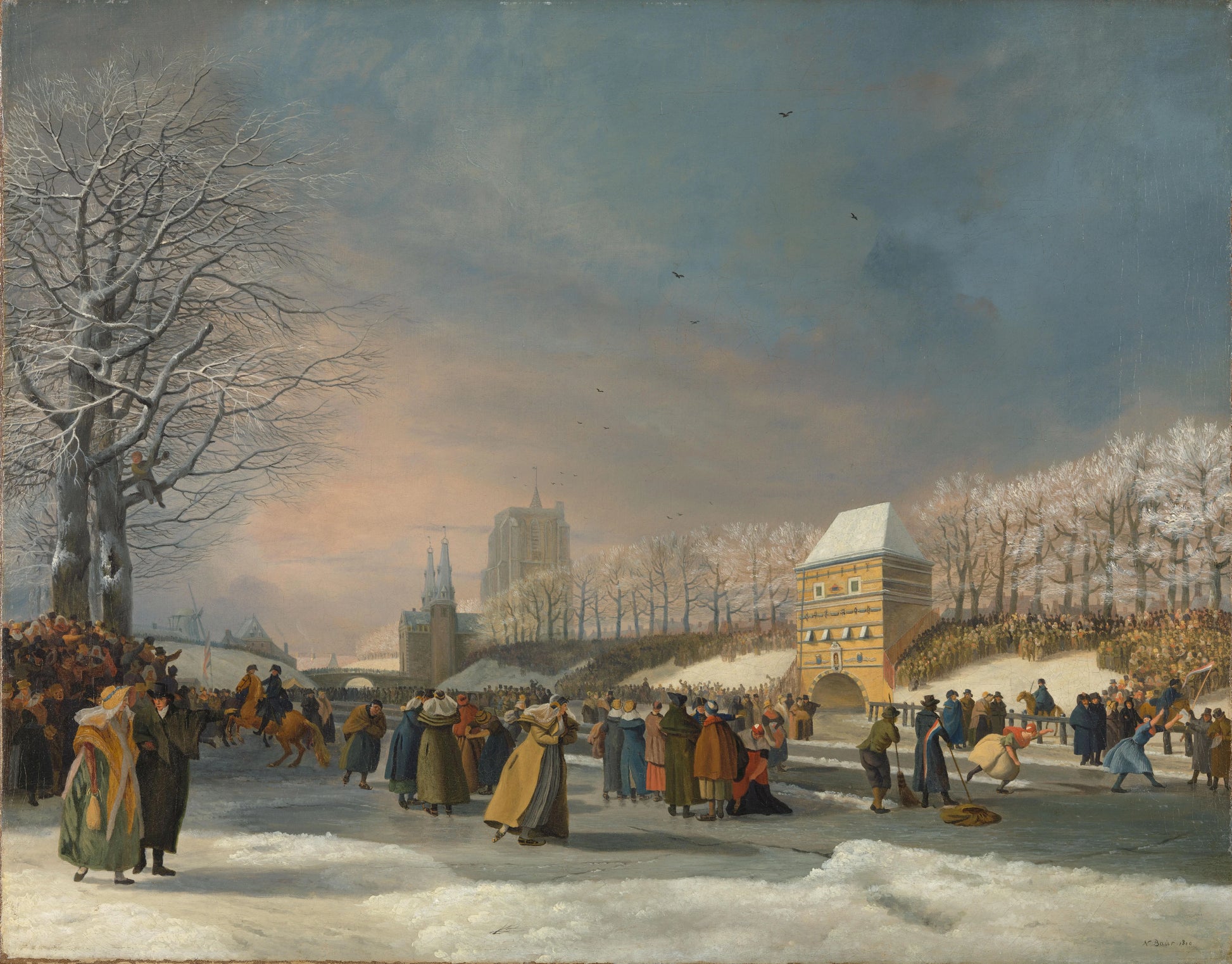 Women’s Skating Competition on Stadsgracht, Leeuwarden, 21 January 1809 – Nicolaas Baur (signed by artist) Vintage Art Print | Wall Art Poster