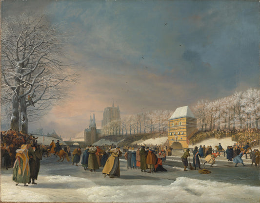Women’s Skating Competition on Stadsgracht, Leeuwarden, 21 January 1809 – Nicolaas Baur (signed by artist) Vintage Art Print | Wall Art Poster