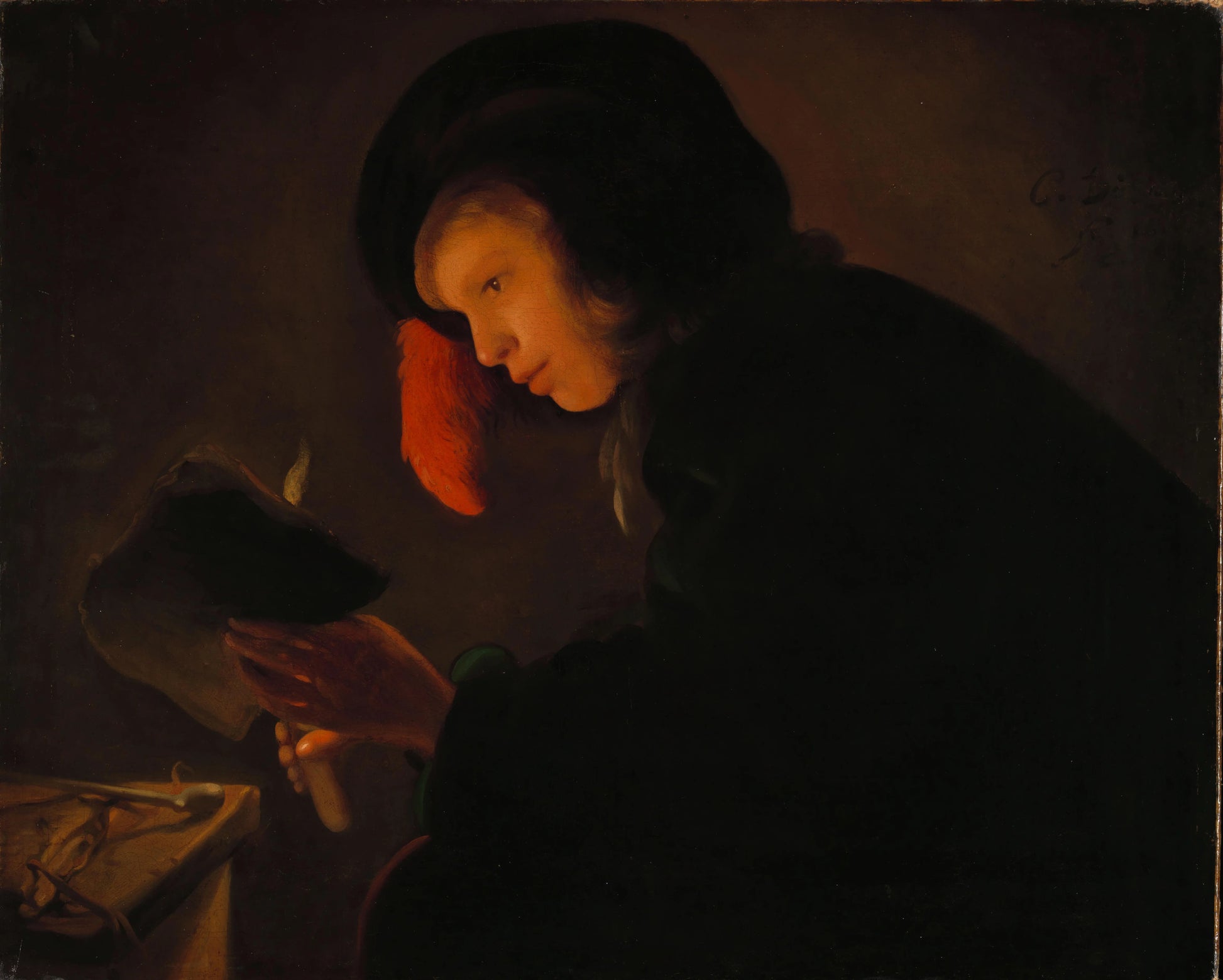 Young Man by Candlelight – Christiaen Jansz. Dusart Vintage Art Print | Wall Art Poster