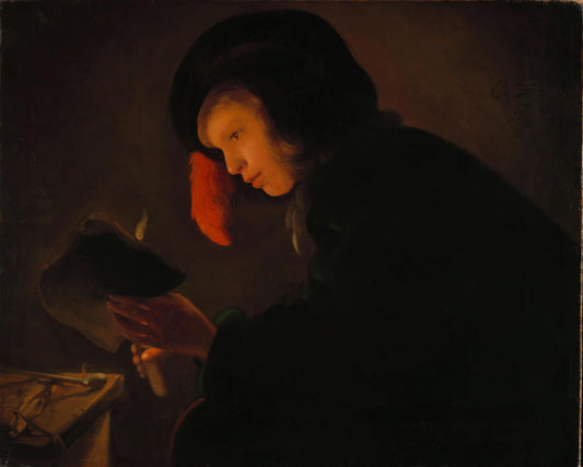 Young Man by Candlelight – Christiaen Jansz. Dusart Vintage Art Print | Wall Art Poster