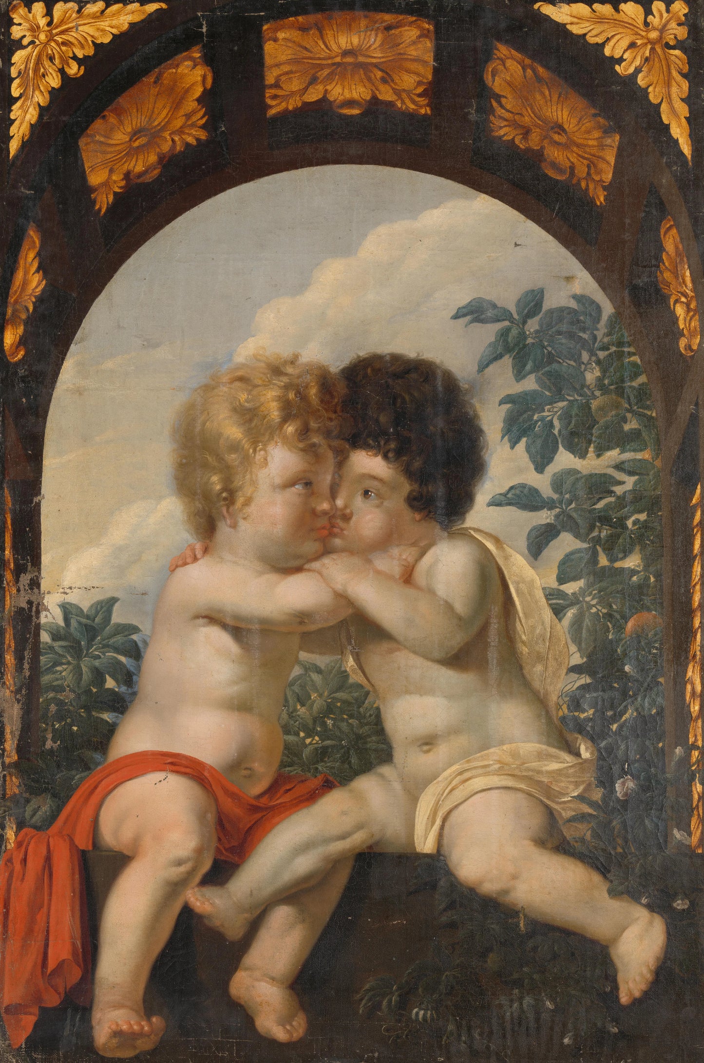Christian Allegory with two Children Hugging each other – anonymous Vintage Art Print | Wall Art Poster