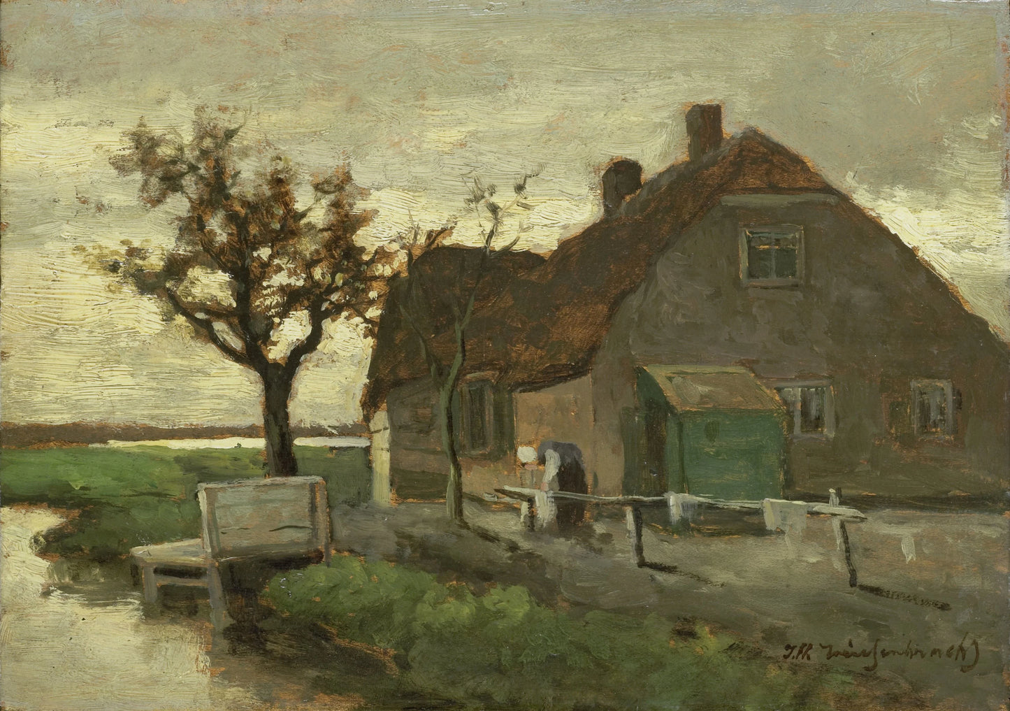 Boerenhuis aan een vaart – Johan Hendrik Weissenbruch (mentioned on object) Vintage Landscape Art Print | Wall Art Poster