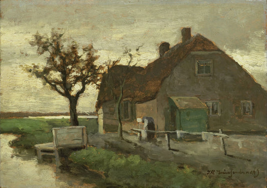 Boerenhuis aan een vaart – Johan Hendrik Weissenbruch (mentioned on object) Vintage Landscape Art Print | Wall Art Poster
