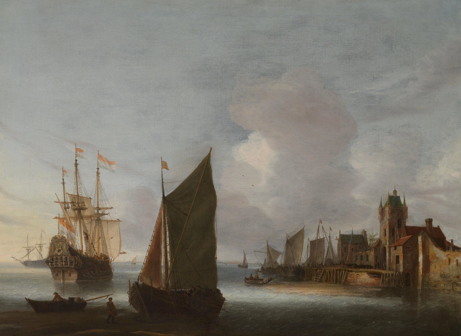 Ships near Zierikzee with the Zuidhavenpoort in the Background – Hendrick van Anthonissen (mentioned on object) Vintage Harbour Scene Art Print | Wall Art Poster