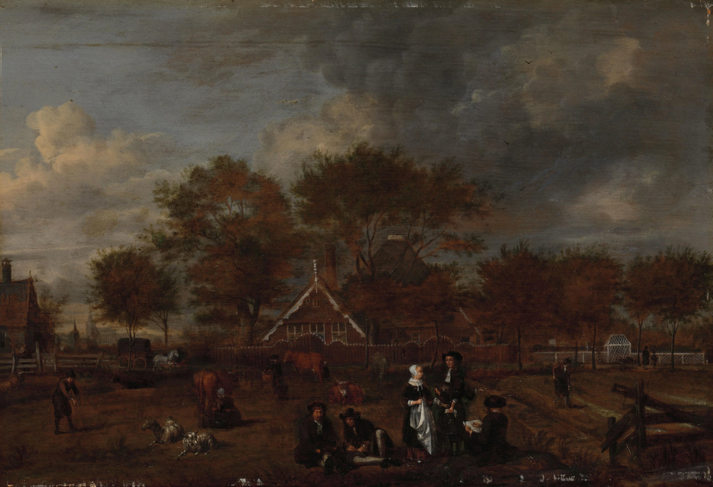 Farmstead with the Gentleman Farmer and his Wife and the Painter in the foreground – Jan Pietersz Opperdoes Vintage Portrait Art Print | Wall Art Poster
