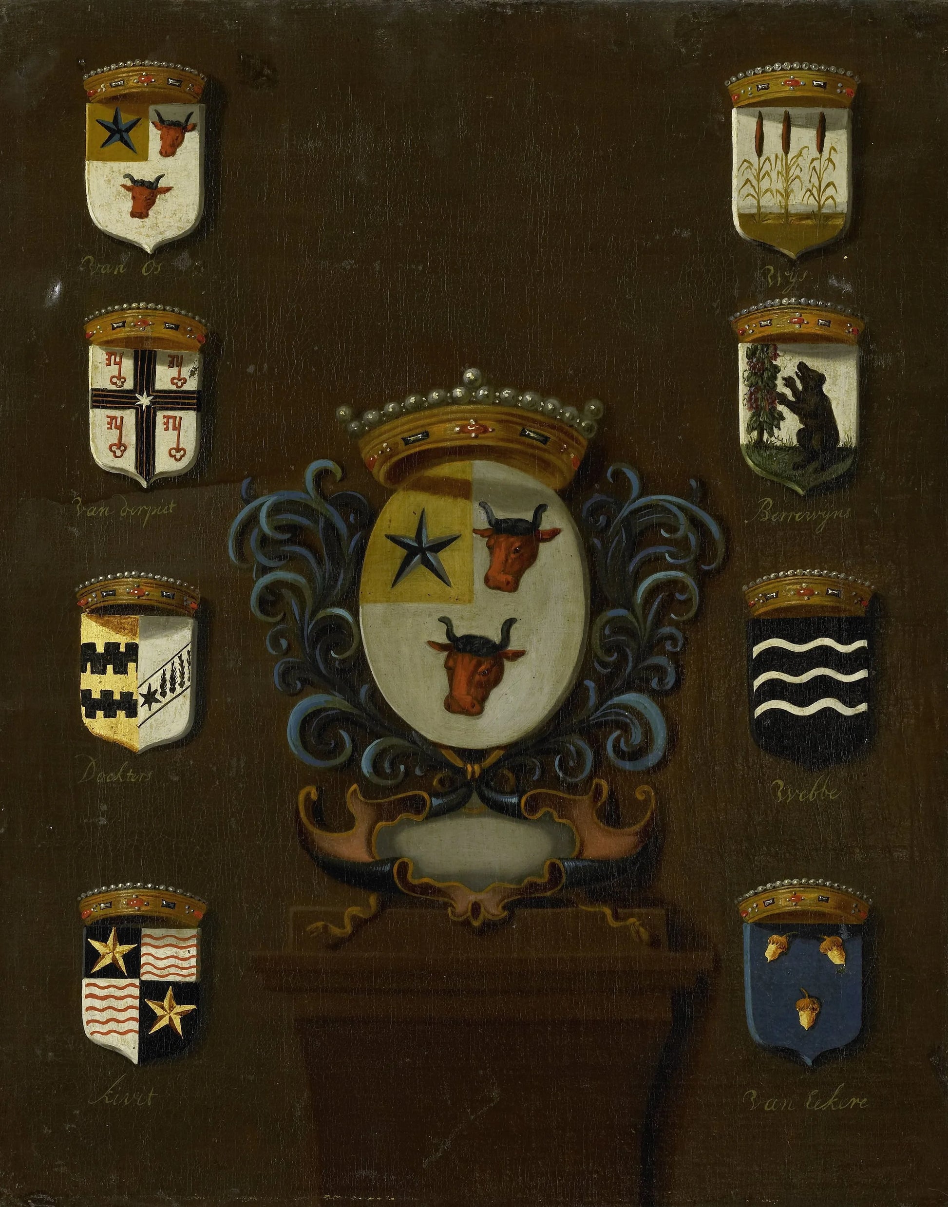 Coat of Arms of Sara van Os, Wife of Jan van Reyersbergh with its eight quarterings – anonymous Vintage Art Print | Wall Art Poster