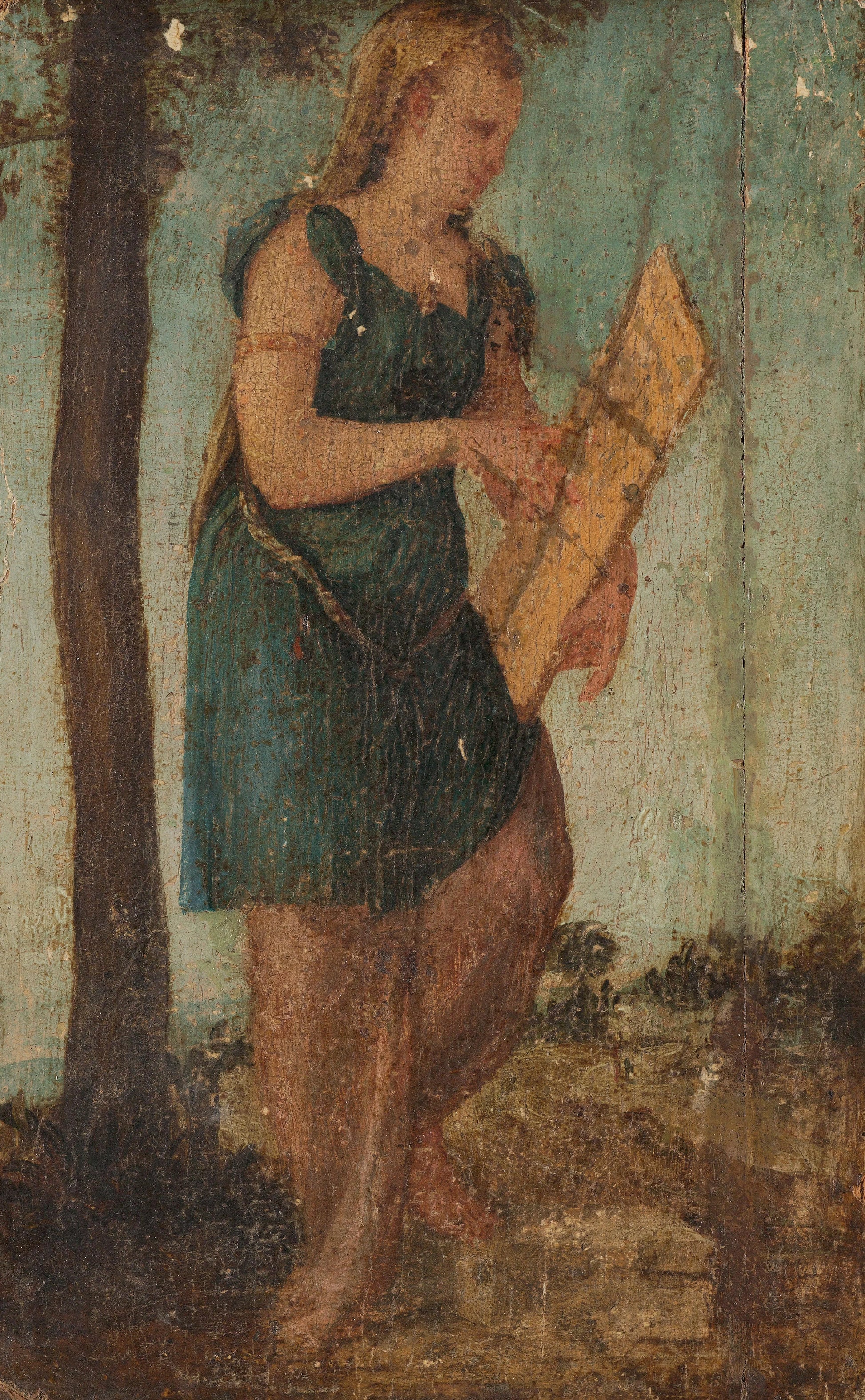 Woman with Shield – omgeving van Lambert Sustris Vintage Art Print | Wall Art Poster