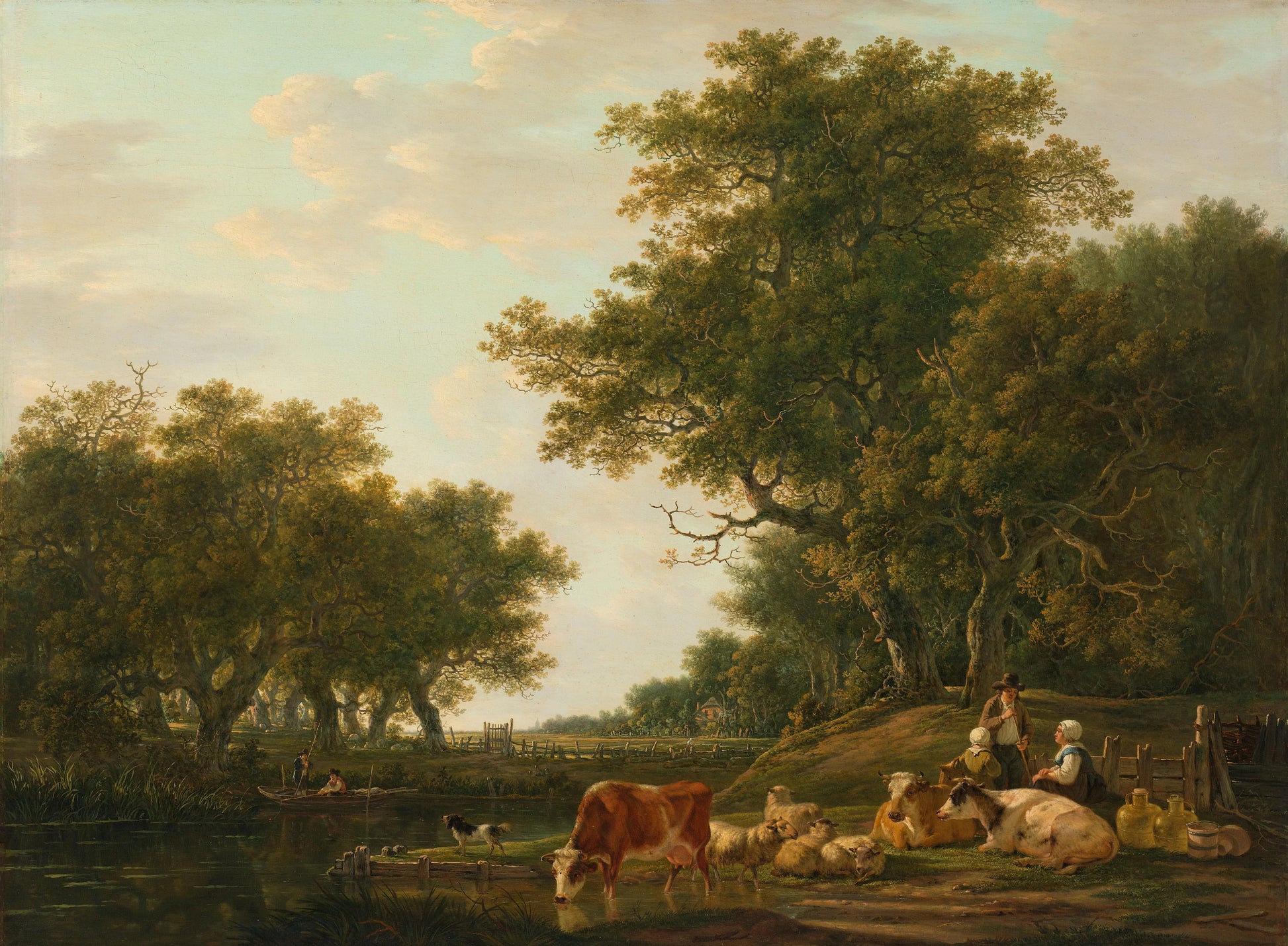 Landscape with Peasants with their Cattle and Anglers on the Water – Jacob van Strij Vintage Landscape Art Print | Wall Art Poster
