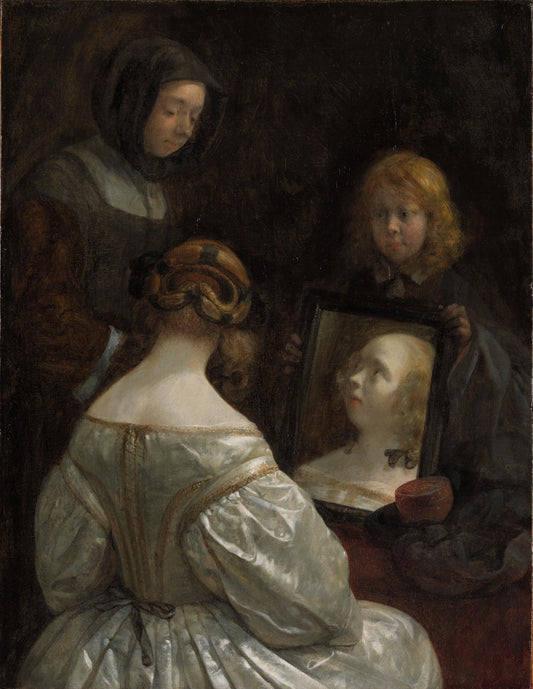 Woman at a Mirror – Gerard ter Borch (II) Vintage Art Print | Wall Art Poster