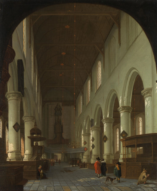 Interior of the Oude Kerk in Delft from the Choir toward the Portal – toegeschreven aan Cornelis de Man Vintage Art Print | Wall Art Poster
