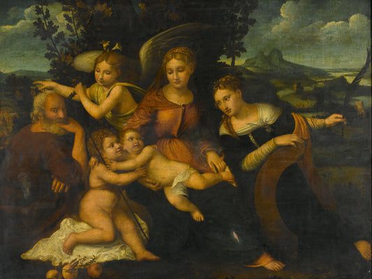 Holy Family with Saint Catherine – toegeschreven aan Francesco Torbido Vintage Art Print | Wall Art Poster
