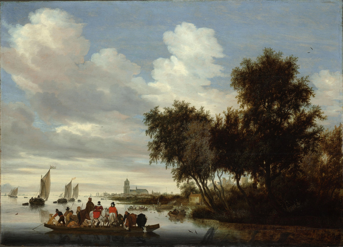 River Landscape with Ferry – Salomon van Ruysdael Vintage Landscape Art Print | Wall Art Poster