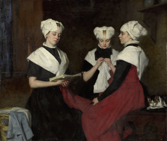 Drie meisjes uit het Amsterdamse Burgerweeshuis – Thérèse Schwartze Vintage Art Print | Wall Art Poster