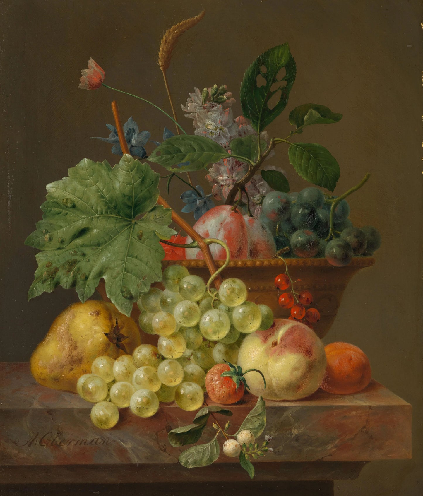 Still Life of Fruit in a Terracotta Bowl – Anthony Oberman (eigenhandig gesigneerd) Vintage Still Life Art Print | Wall Art Poster