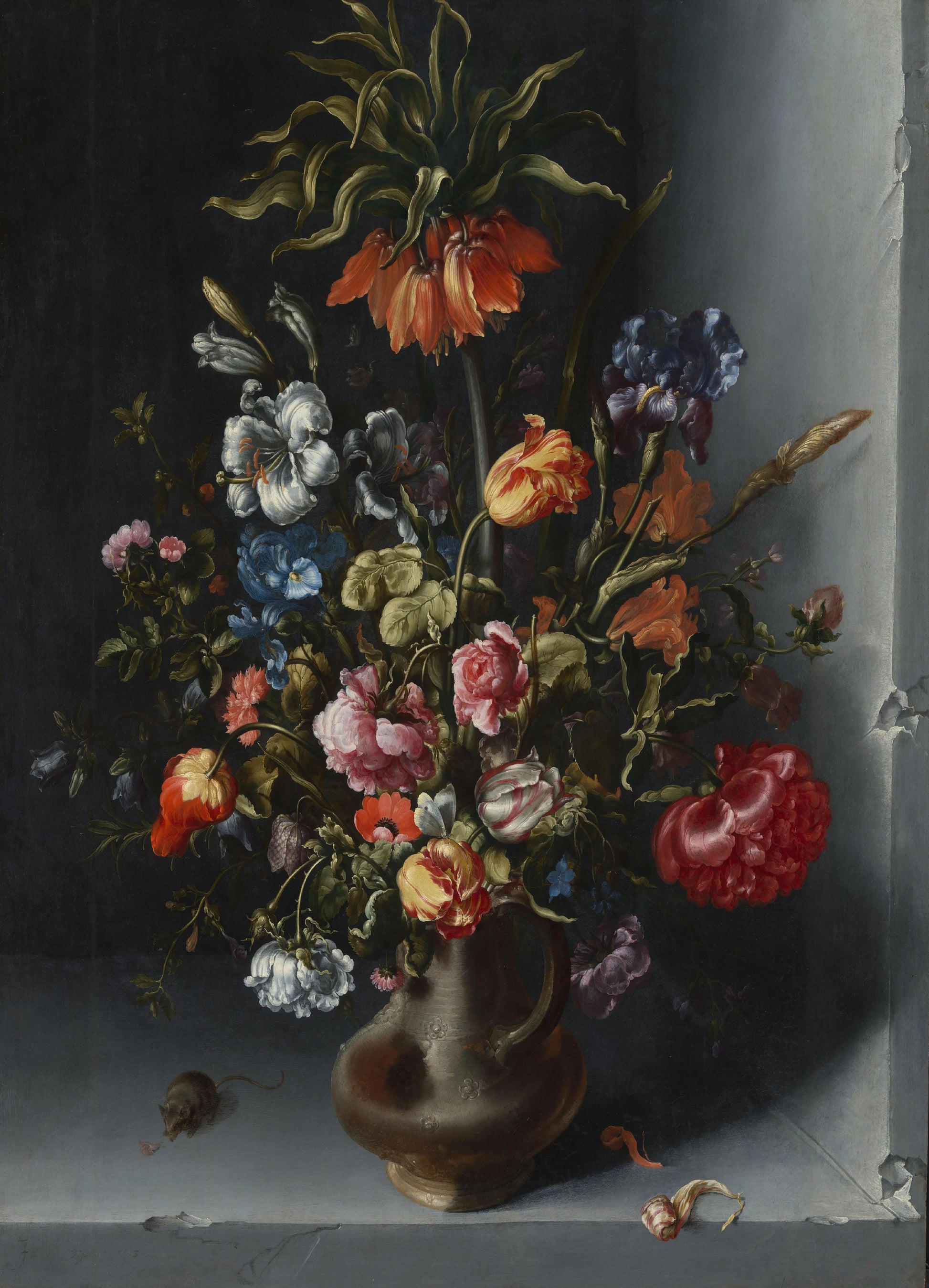 Flower Still Life with a Crown Imperial Fritillary in a Stone Niche – Jacob Vosmaer (eigenhandig gesigneerd) Vintage Still Life Art Print | Wall Art Poster