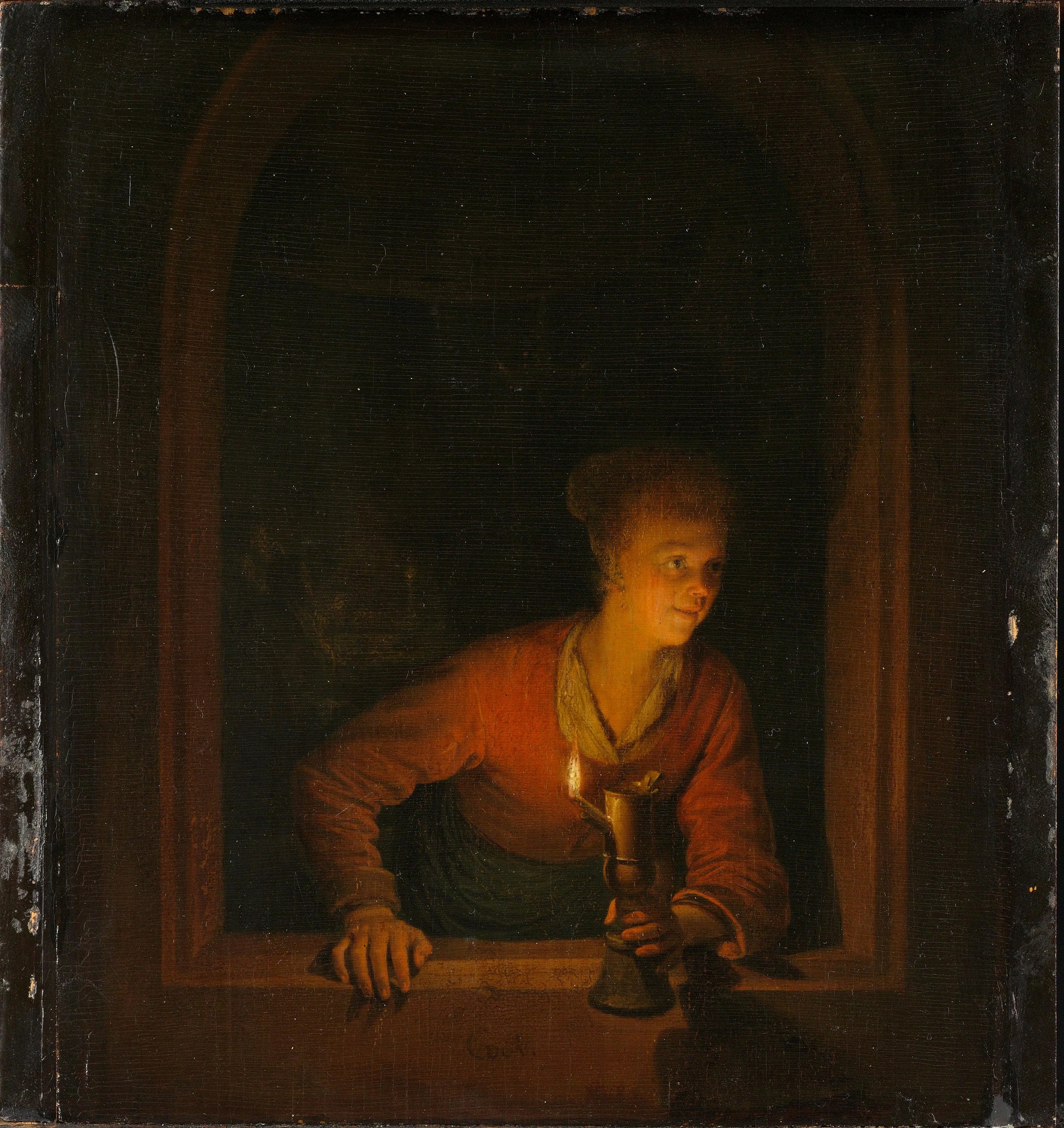 Girl with an Oil Lamp at a Window – Gerrit Dou Vintage Art Print | Wall Art Poster