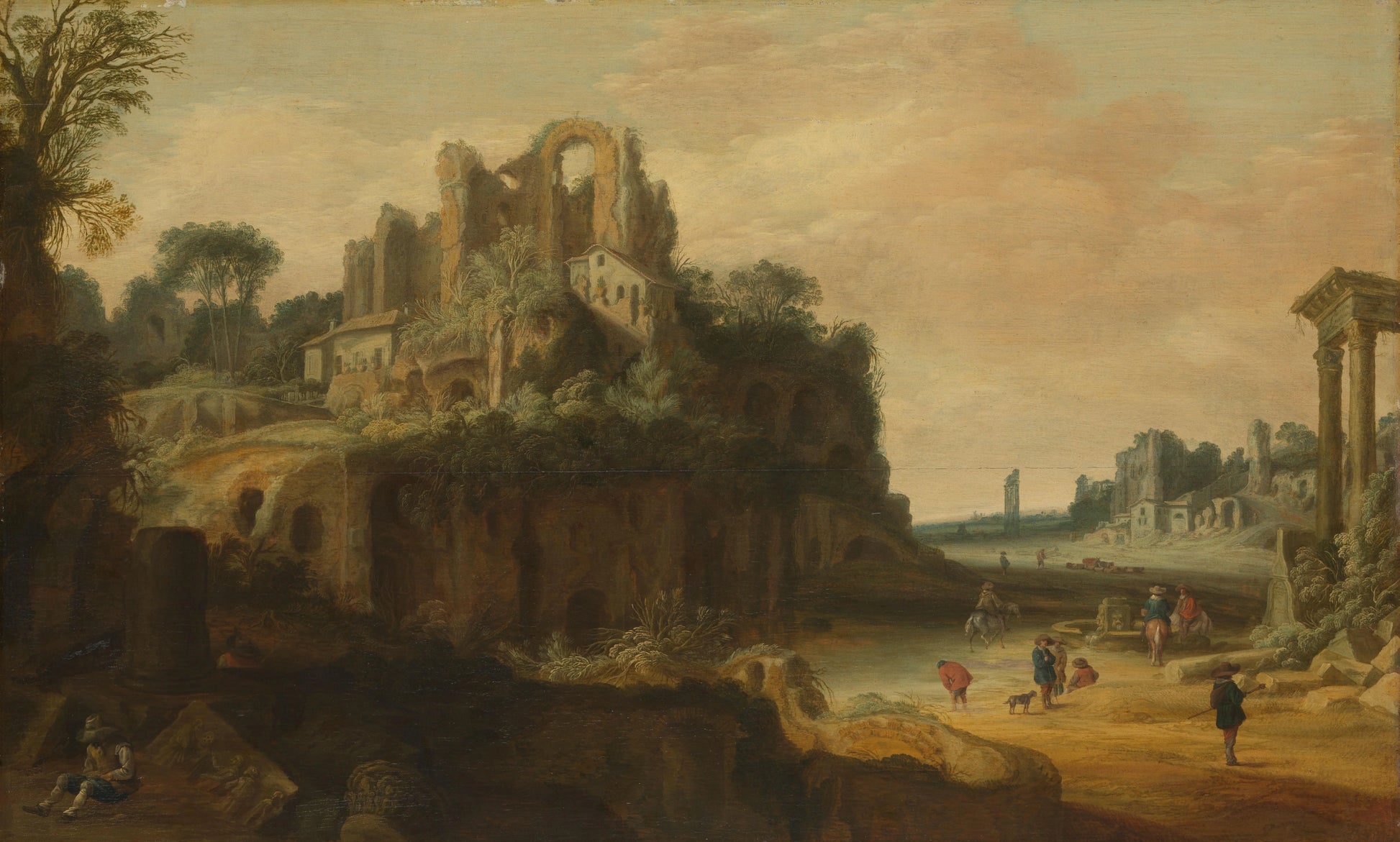 Roman Landscape with Ruins – Pieter Anthonisz van Groenewegen, Esaias van de Velde Vintage Landscape Art Print | Wall Art Poster