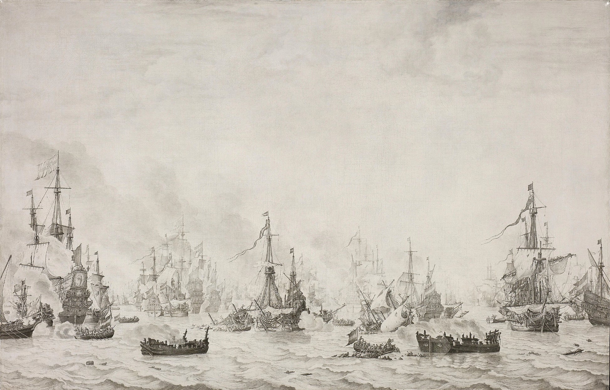 The Battle of the Downs – Willem van de Velde (I) Vintage Nautical Scene Art Print | Wall Art Poster