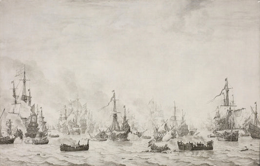 The Battle of the Downs – Willem van de Velde (I) Vintage Nautical Scene Art Print | Wall Art Poster