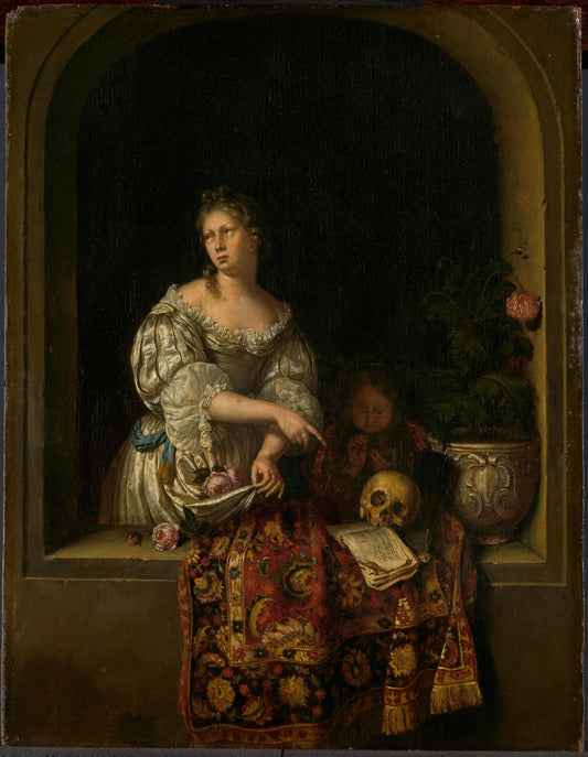 Allegory of Transience – attributed to Willem van Mieris, Frans van Mieris (I) [rejected attribution] Vintage Art Print | Wall Art Poster