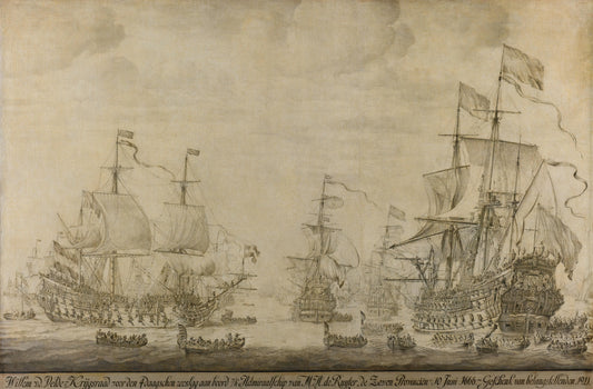 "Council of War aboard ""The Seven Provinces"", the Flagship of Michiel Adriaenszoon de Ruyter, 10 June 1666, preceding the Four Days' Battle: episode from the Second Anglo-Dutch War" – Willem van de Velde (I) Vintage Art Print | Wall Art Poster