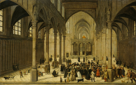 Church Interior with Christ Preaching to a Congregation – attributed to Cornelis van Dalem Vintage Art Print | Wall Art Poster