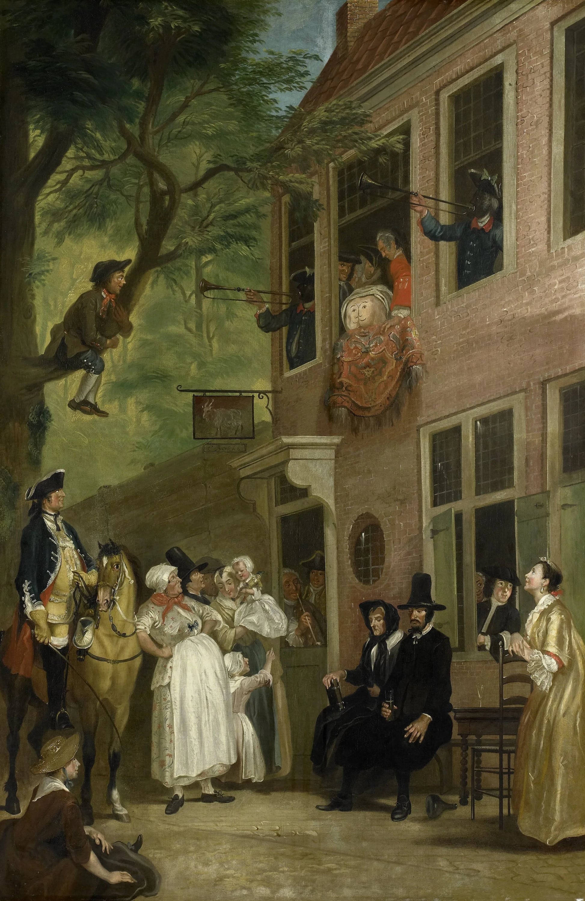 Misled: The Ambassador of the Rascals Exposes himself from the Window of 't Bokki Tavern in the Haarlemmerhout – Cornelis Troost Vintage Art Print | Wall Art Poster