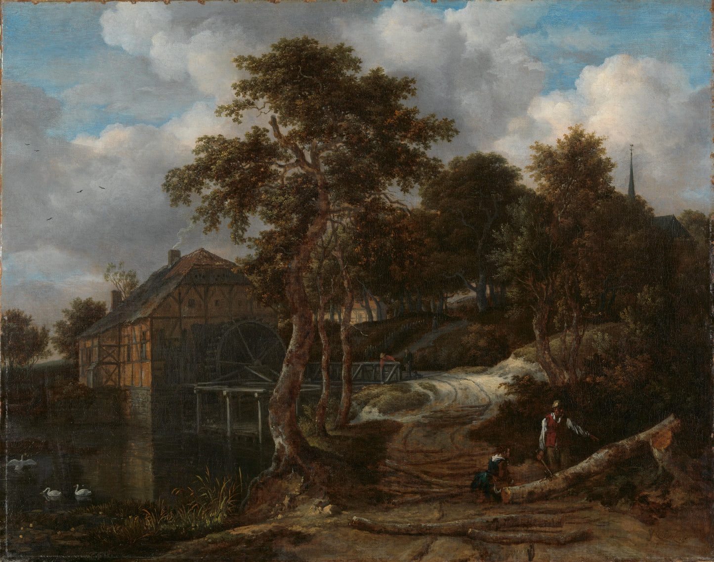 Landscape with watermill – Jacob Isaacksz van Ruisdael Vintage Landscape Art Print | Wall Art Poster