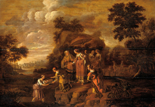 Pharaoh's Daughter Discovers Moses in the Rush Basket – Guilliam du Gardijn Vintage River Scene Art Print | Wall Art Poster