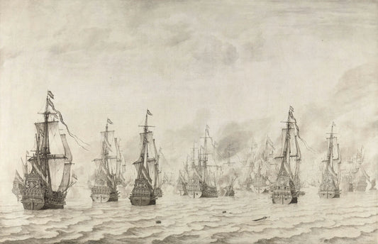 The Naval Battle against the Spanish near Dunkirk, 18 February 1639 – Willem van de Velde (I) Vintage Harbour Scene Art Print | Wall Art Poster