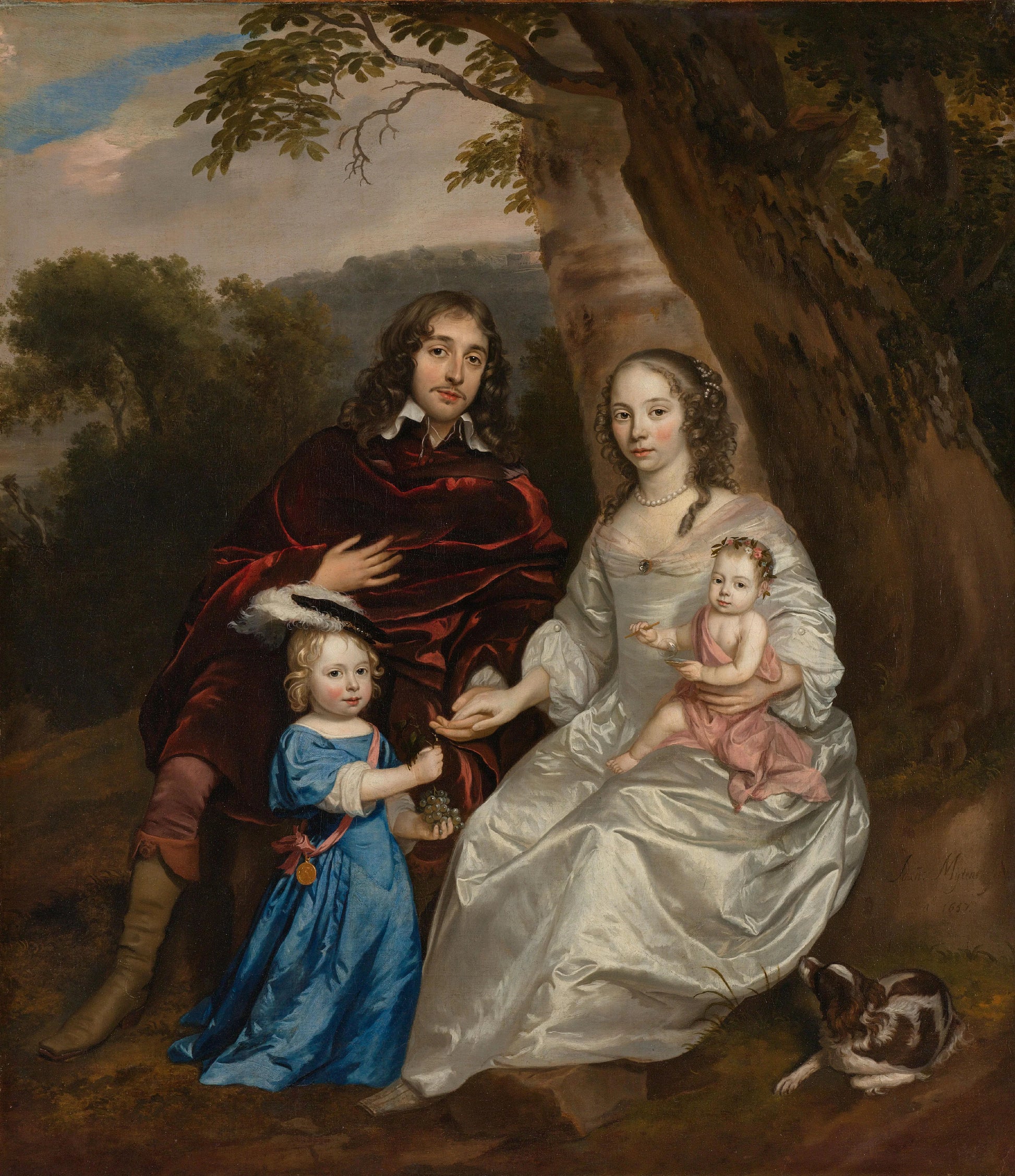 Portrait of Govert van Slingelandt (1623-1690), with his First Wife Christina van Beveren (1632-1656) and their Two Children – Jan Mijtens (signed by artist) Vintage Portrait Art Print | Wall Art Poster