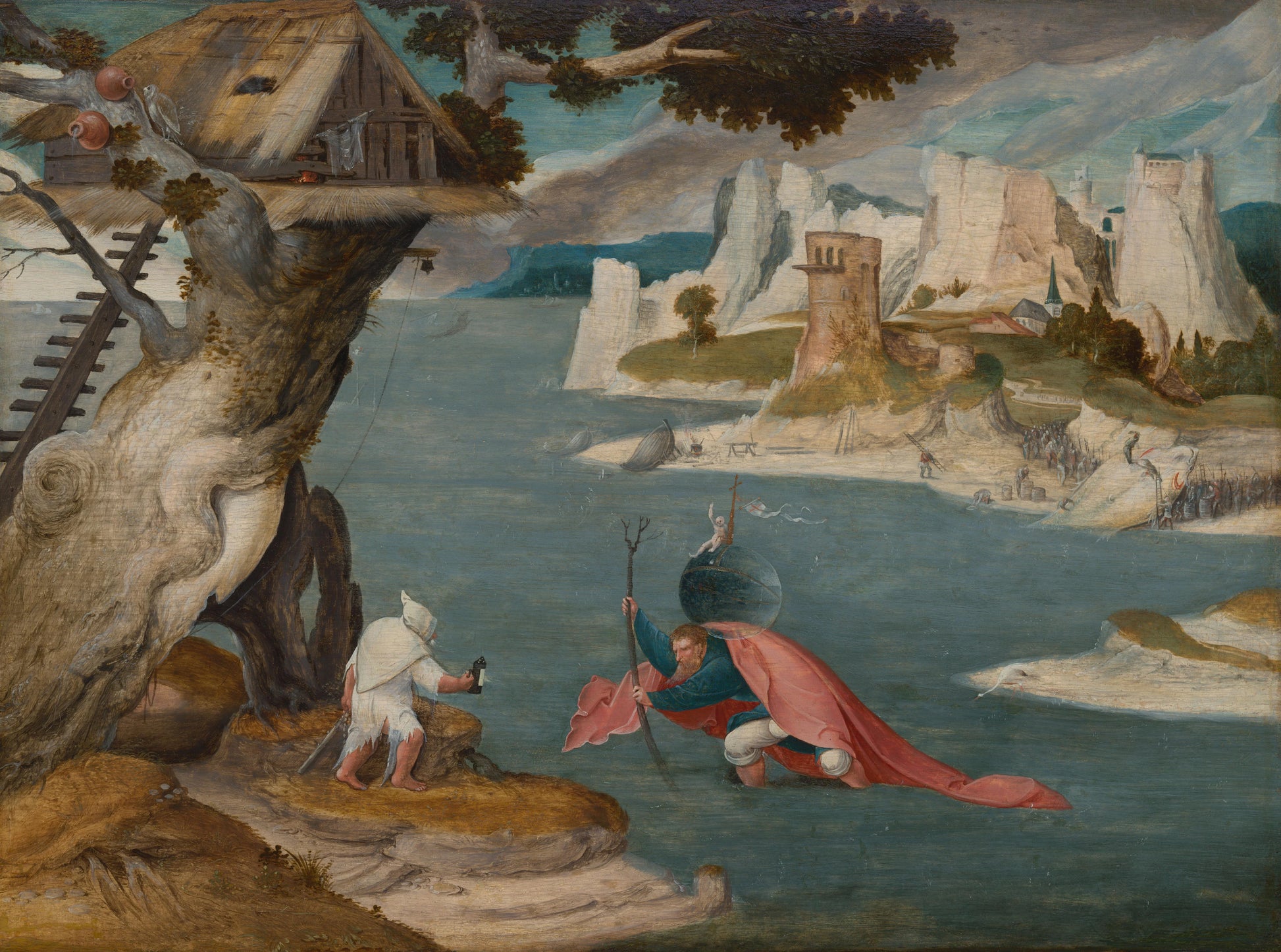 Rivierlandschap met de heilige Christoffel – Meester J. Kock Vintage Art Print | Wall Art Poster