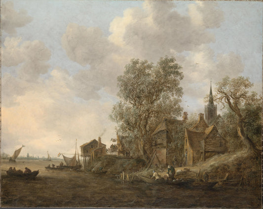 View of a Town on a River – Jan van Goyen (eigenhandig gesigneerd) Vintage Landscape Art Print | Wall Art Poster